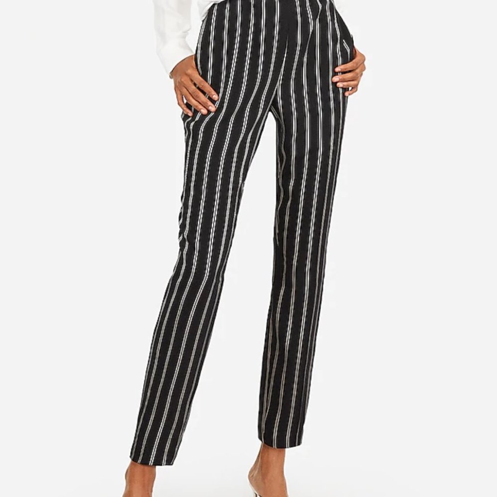 NWT Express High Waisted Striped Ruffle Ankle Pant - Picture 5 of 7